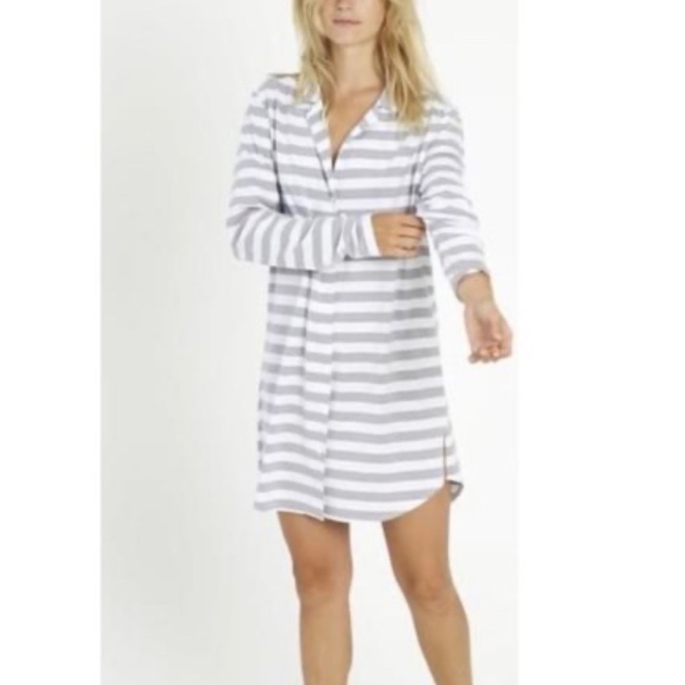 Recliner NYC Twilight Stripe Pajama Shirt Dress Small Gray White